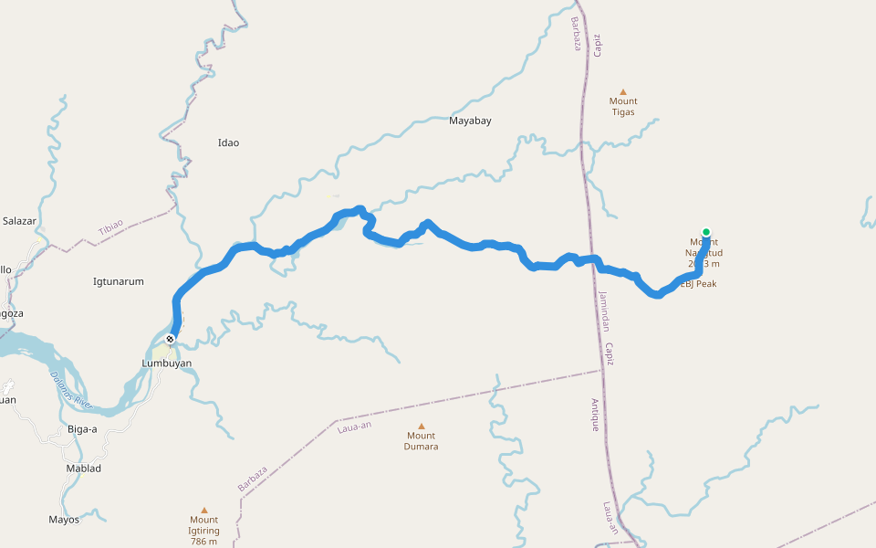 Mount Nangtud Trail walking route map in Jamindan