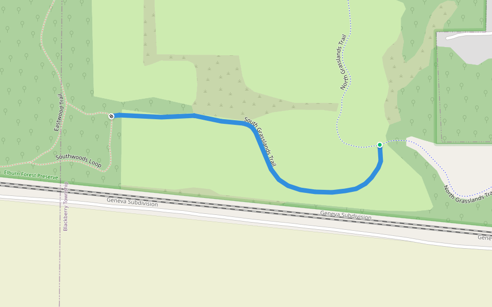 South Grasslands Trail walking route map in Elburn