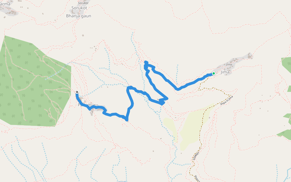 Jima to Purumuru walking route map in Jima