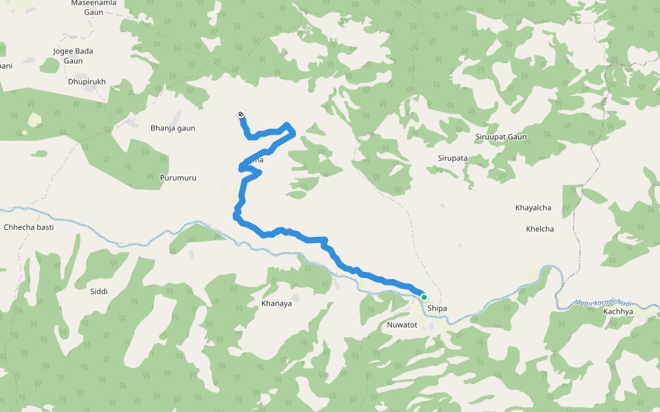 Shipa to Jima walking route map in Rara