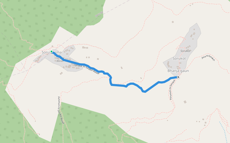 Sorukot to Sorukot Bazaar walking route map in Jima