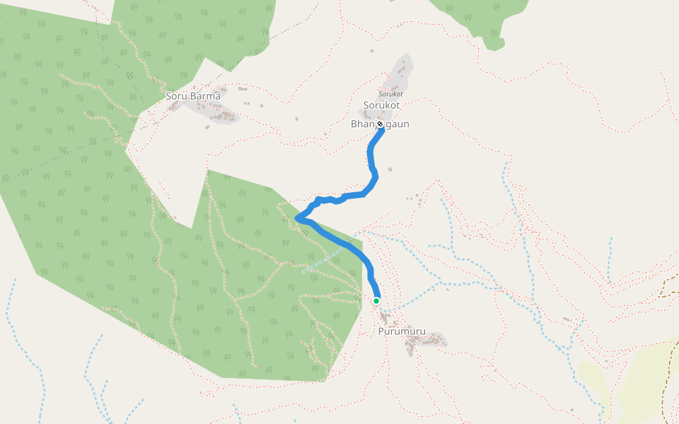 Purumuru to Sorukot walking route map in Jima