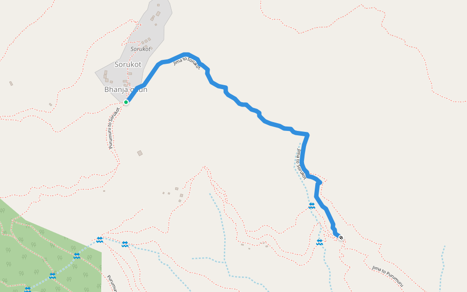 Jima to Sorukot walking route map in Jima