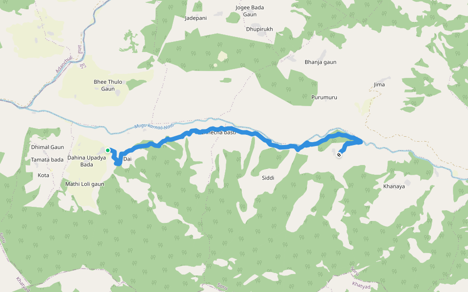 Dhaina to Siddi walking route map in Dhainakot