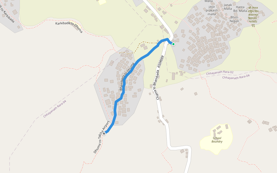 Bhambada to Dhuma walking route map in Shreenagar
