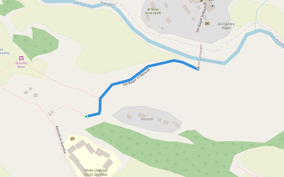 Tali Bagar to Rataudi walking route map in Gumtha