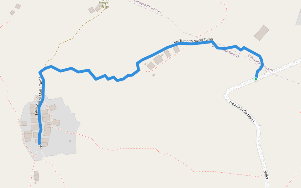 Tali Tuma to Mathi Tuma walking route map in Shreenagar