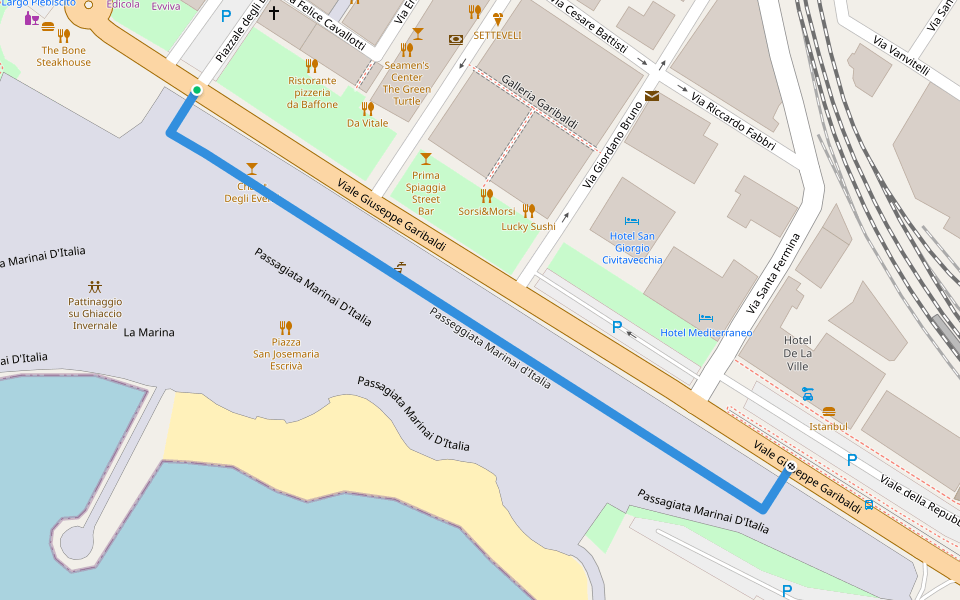 Passeggiata Marinai d'Italia walking route map in Civitavecchia