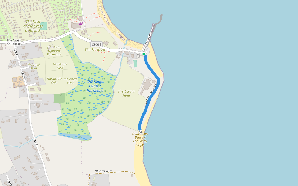 Carne Pier - Churchtown walking route map in Carne