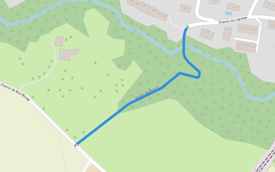 Sentier du Boiron walking route map in Nyon