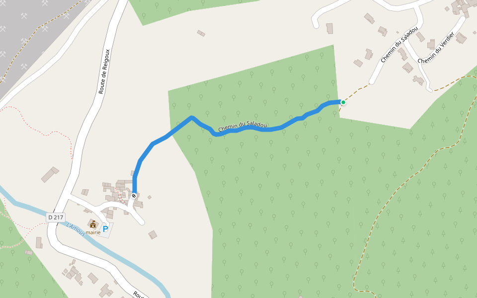 Chemin du Saladou walking route map in Saint-Sébastien-d'Aigrefeuille
