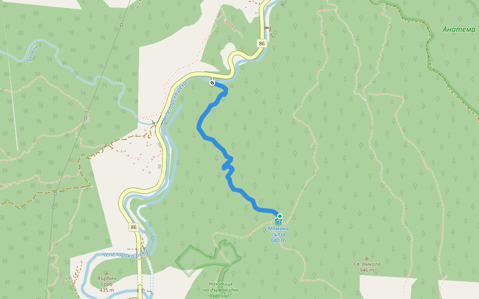х. Момина сълза walking route map in Asenovgrad