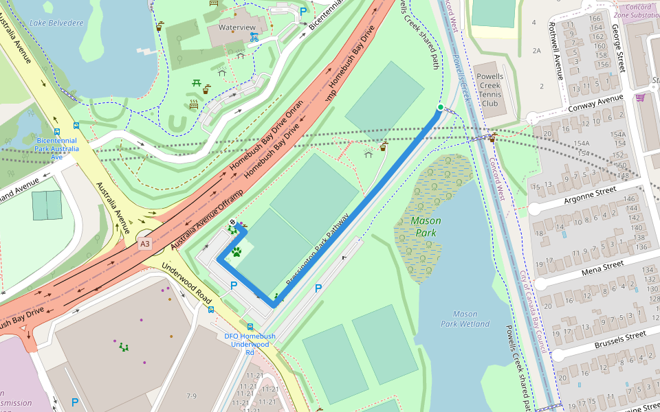 Bressington Park Pathway walking route map in Homebush
