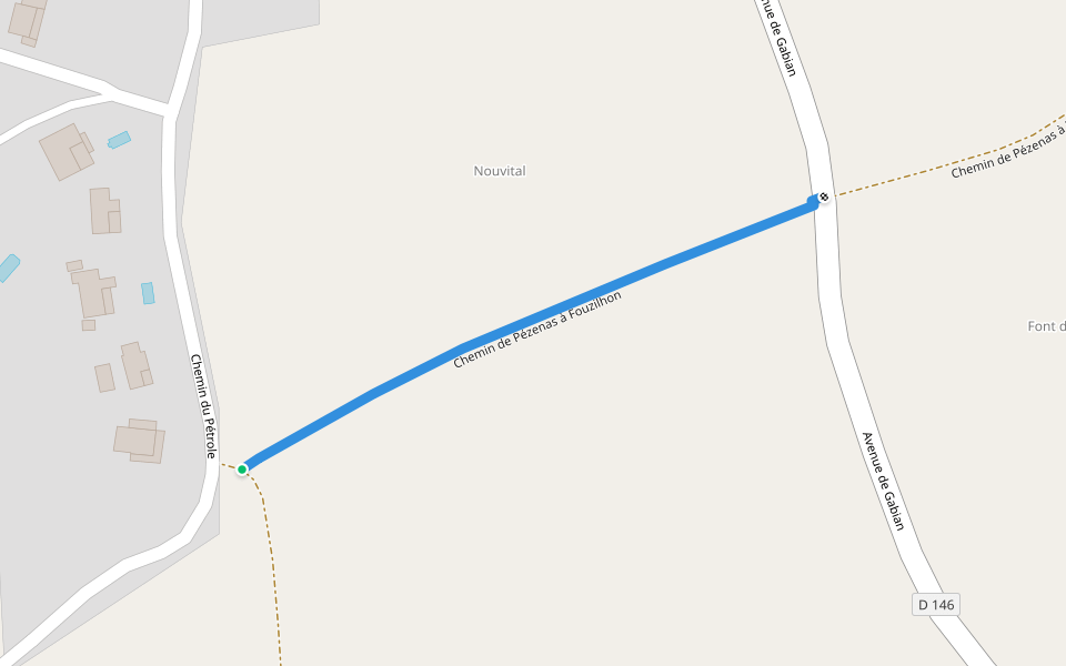 Chemin de Pézenas à Fouzilhon walking route map in Gabian