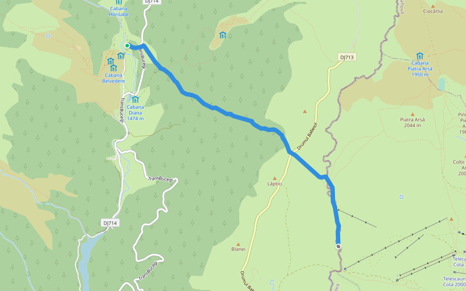 Banda Verticala Rosie walking route map in Bușteni