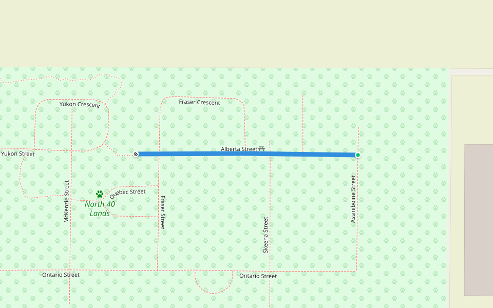 Alberta Street walking route map in Delta