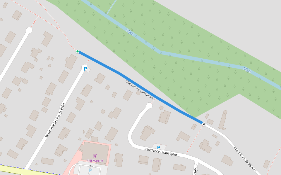 Chemin de Sanguinet walking route map in Salles