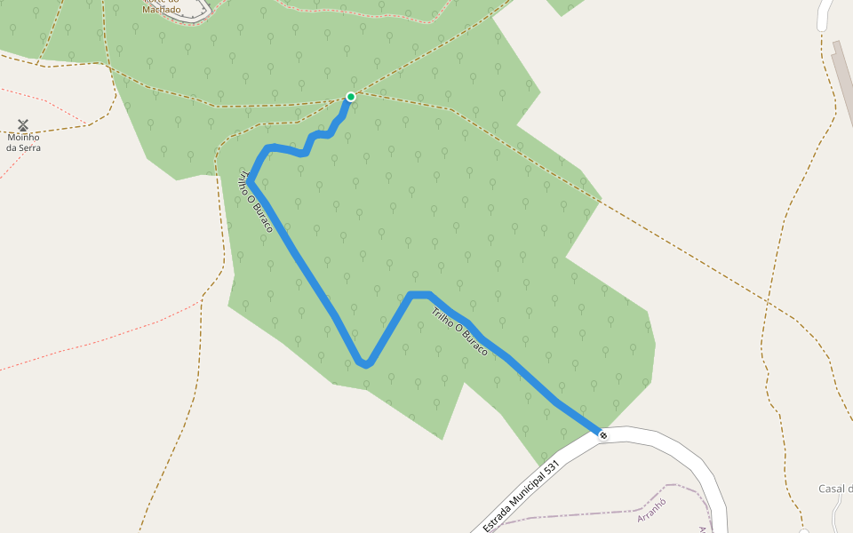 Trilho O Buraco walking route map in Arranhó