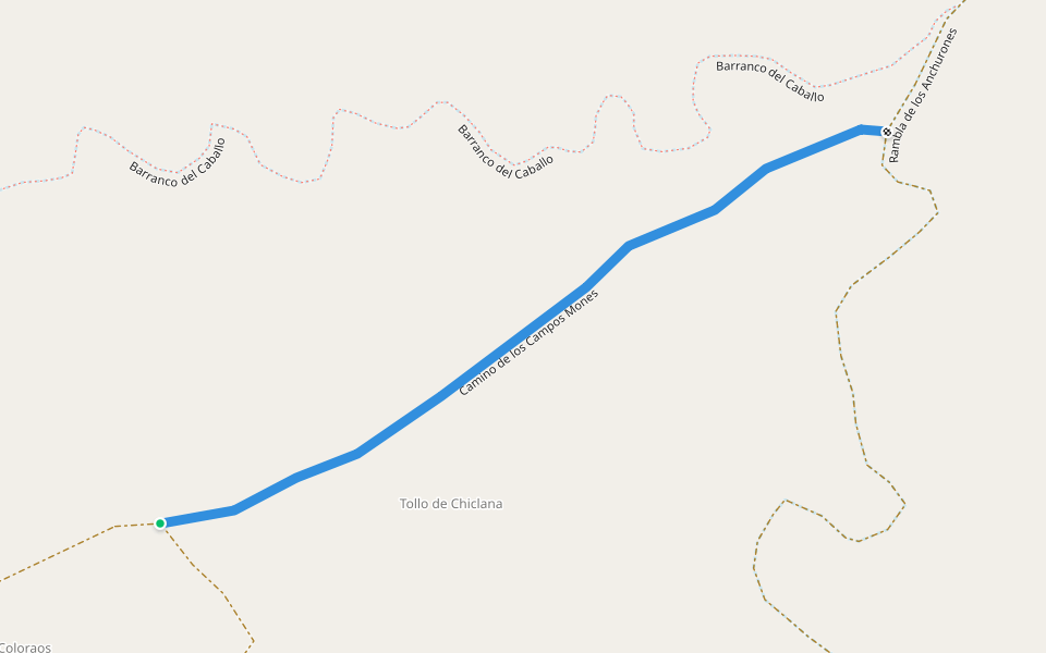 Camino de los Campos Mones walking route map in Gorafe