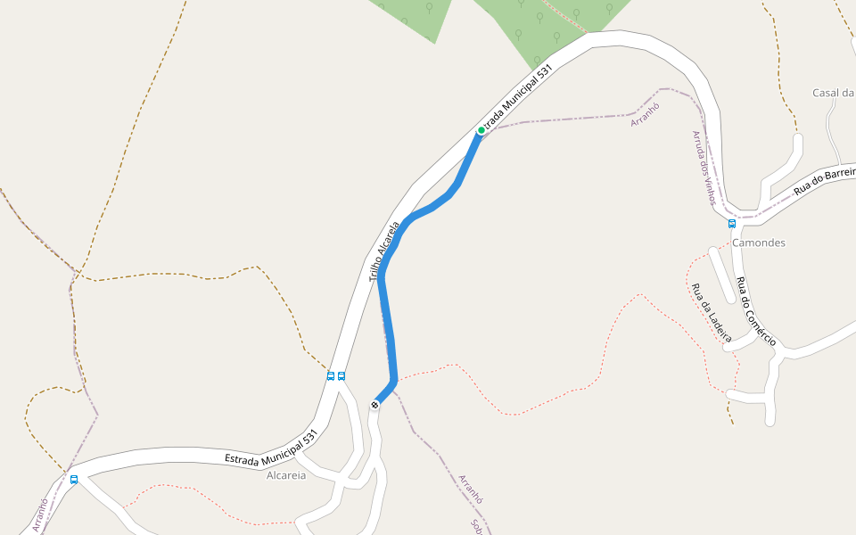 Trilho Alcarela walking route map in Arranhó