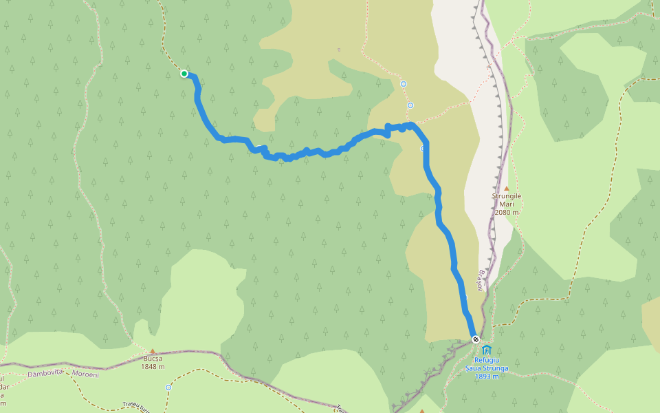 Traseu turistic Moieciu de sus - Saua Strunga walking route map in Moieciu de Sus