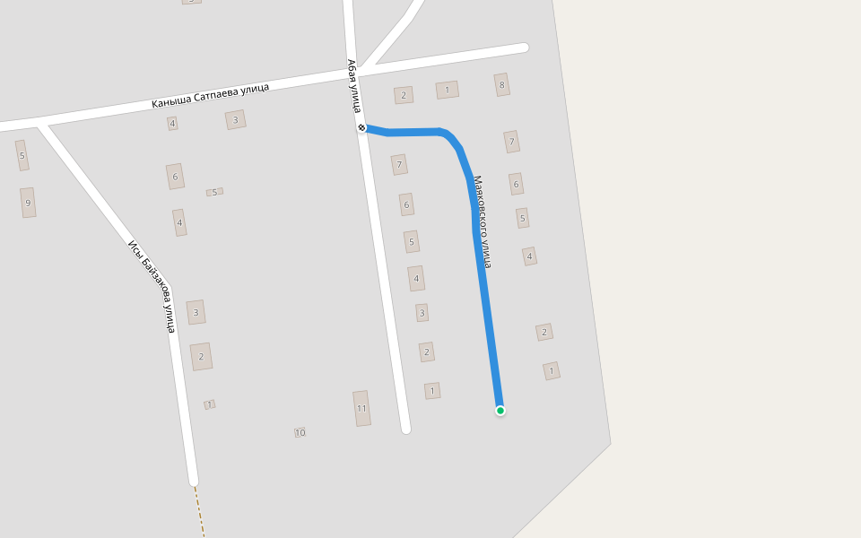 Маяковского улица walking route map in Ekibastuz