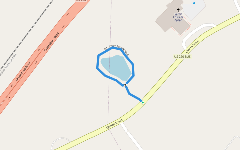 O.E. Pilson Nature Trail walking route map in Ridgeway