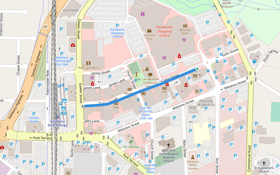 John Street walking route map in Salisbury