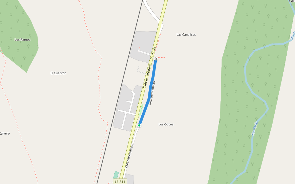 Calle Entrecaminos walking route map in Garrafe de Torío