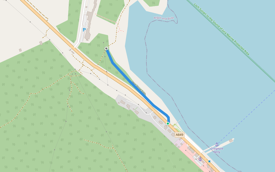 Java Shore Path walking route map in Craignure