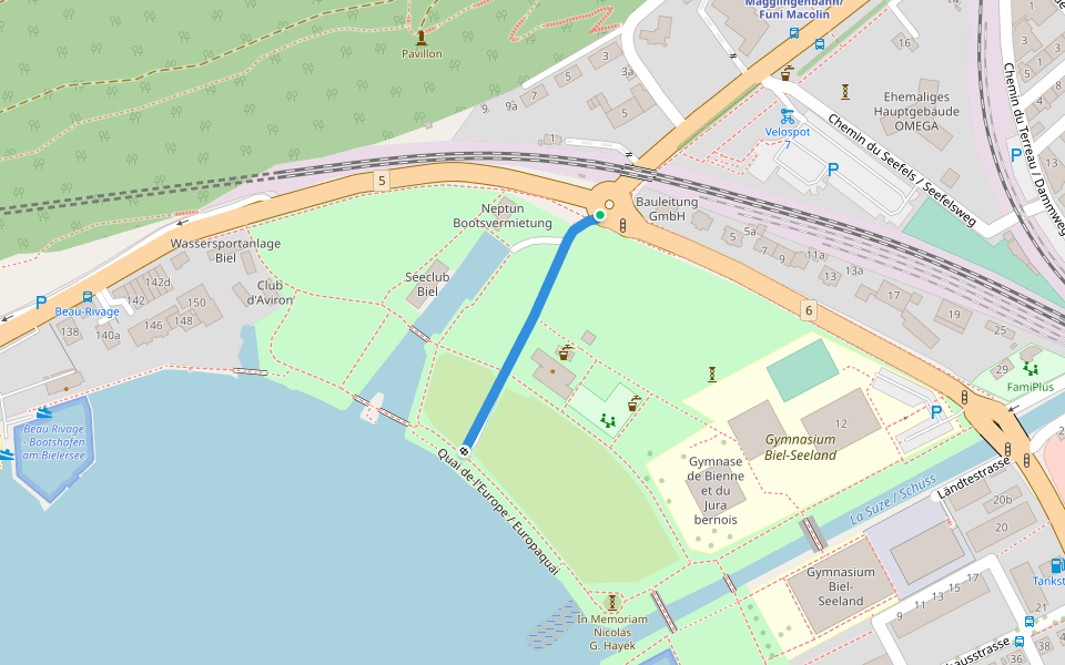 Prés-de-la-Rive / Strandboden walking route map in Biel