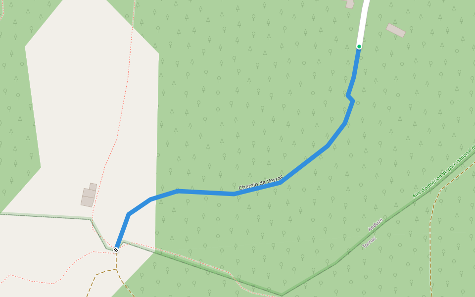 Chemin de Veyrac walking route map in Anduze