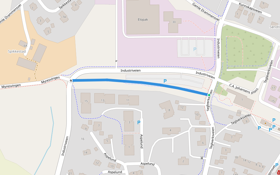 Gamle Drammensbanen walking route map in Spikkestad