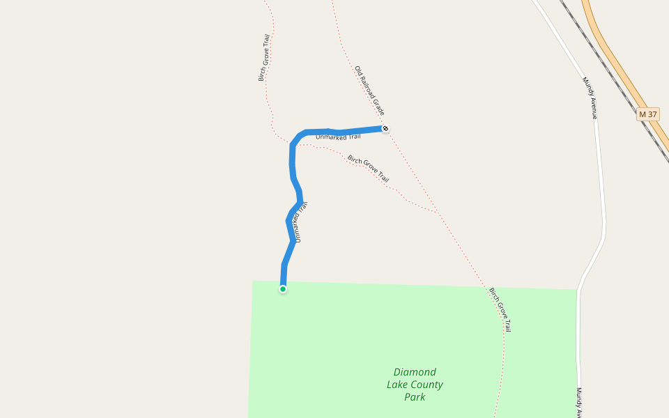 Unmarked Trail walking route map in White Cloud