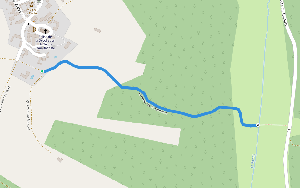 Chemin de la Fontaine walking route map in Fanlac