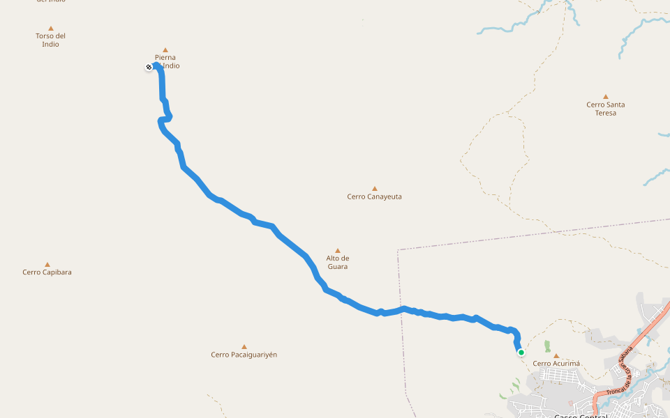 Camino al Indio walking route map in Santa Elena de Uairen