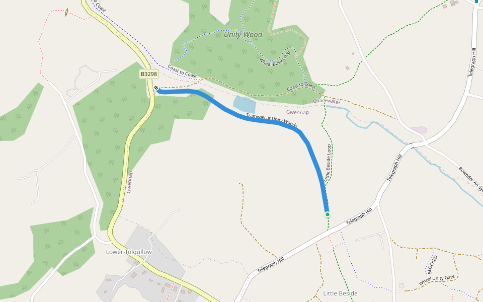 Tramway at Unity Woods walking route map in Saint Day