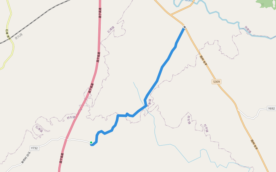 朱坊村-白马 walking route map in Yi Chun Shi