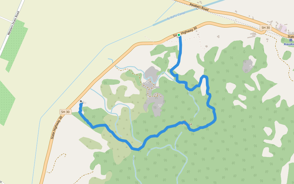 Latham's Hill Track walking route map in Awakeri