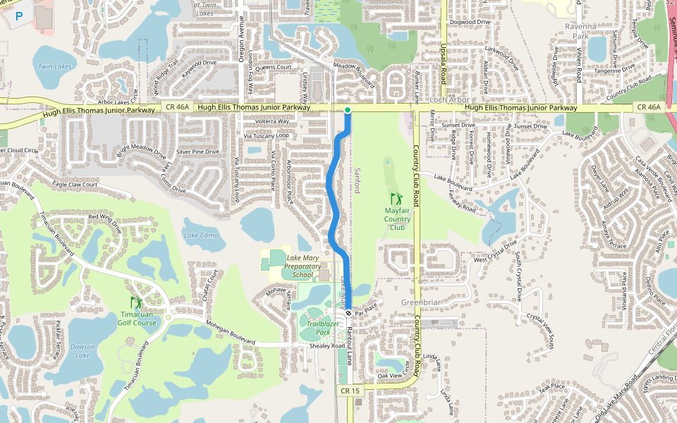 Country Club Trail walking route map in Lake Mary