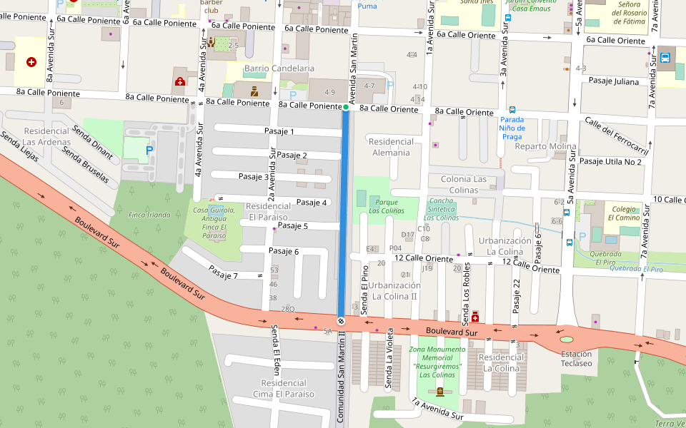Comunidad San Martín I walking route map in Santa Tecla