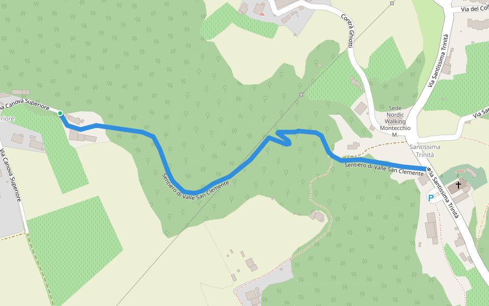 Sentiero di Valle San Clemente walking route map in Canova Superiore