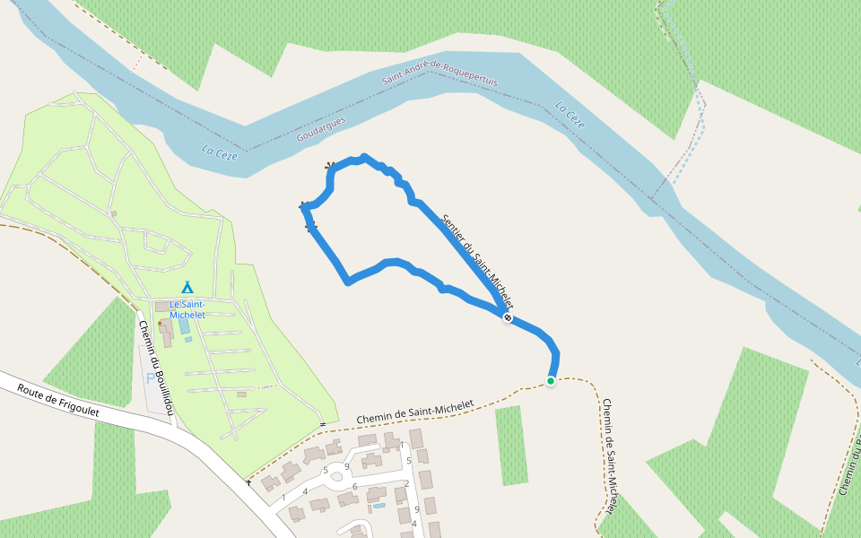 Sentier du Saint-Michelet walking route map in Goudargues