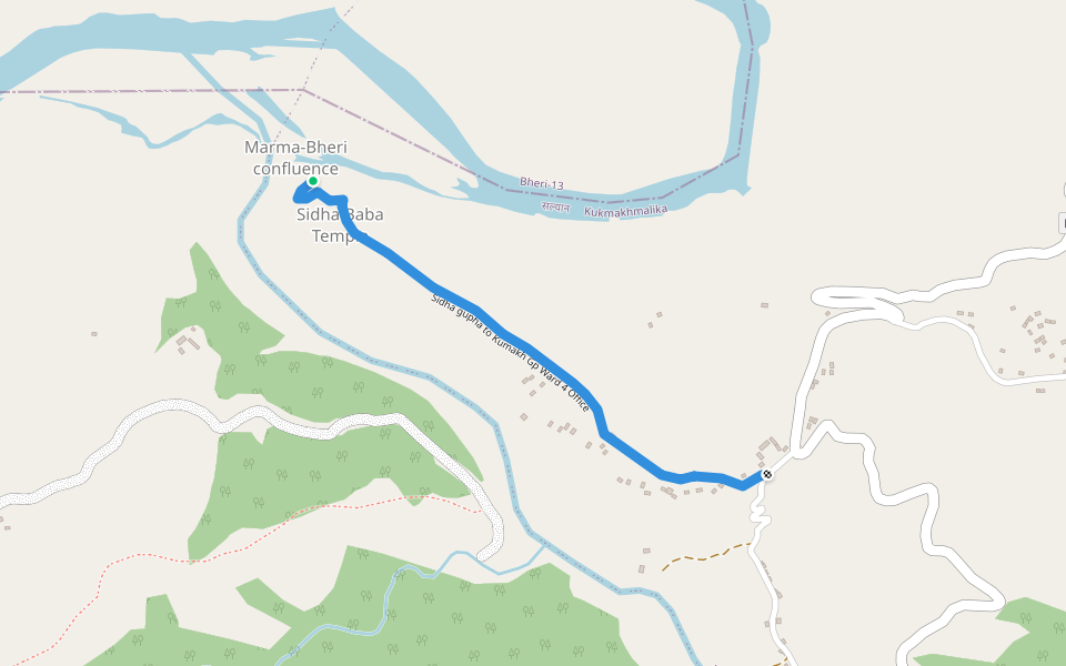 Sidha gupha to Kumakh Gp Ward 4 Office walking route map in Kalagaun