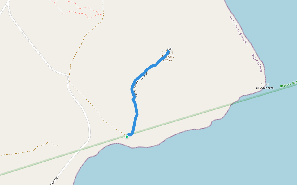 Cerro El Machorro Trail walking route map in San Felipe