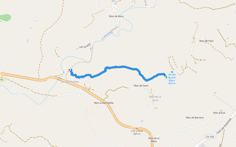 senda ramblelles walking route map in la Vall d'Alba
