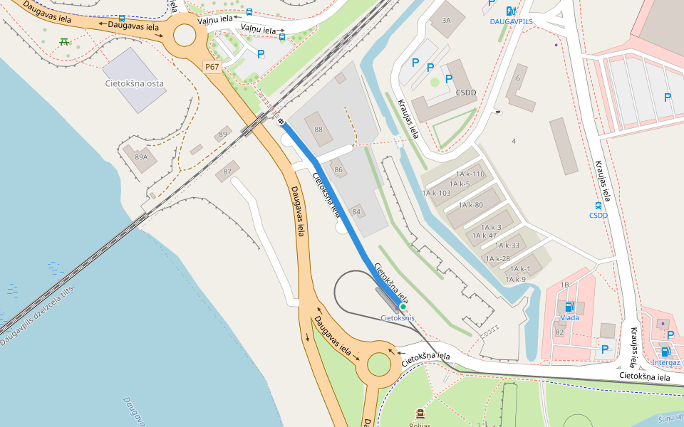 Cietokšņa iela walking route map in Daugavpils