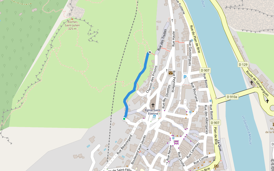Chemin des Prisons walking route map in Anduze