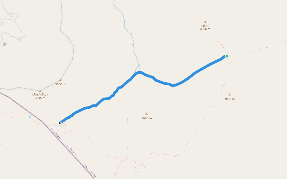 آزادکوه_ وارنگه رود walking route map in Kelak-e Olya