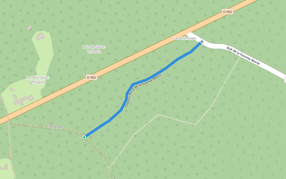 Chemin Rural de la Femme Morte walking route map in Chevannes